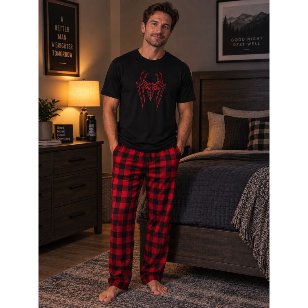Men's Black & Red Buffalo Plaid 2-Piece Pajama Set Size Large